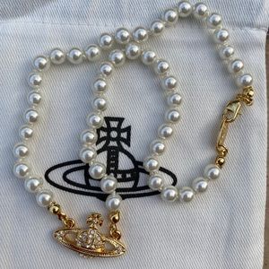 Vivienne Westwood Gold Mini Bass Pearl Necklace